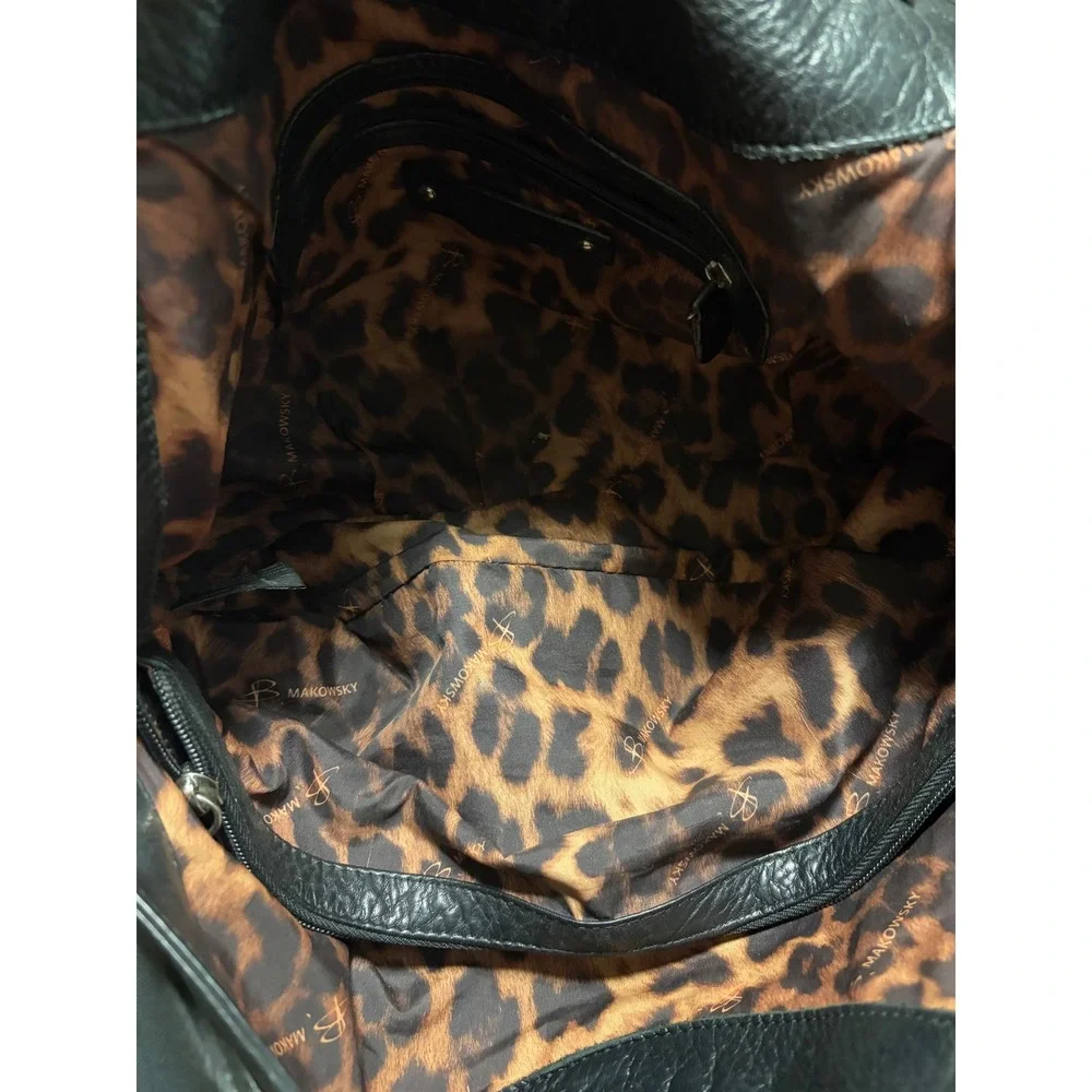 B. Makowsky Black Genuine Leather Large Hobo Shoulder Bag Silver Hardware